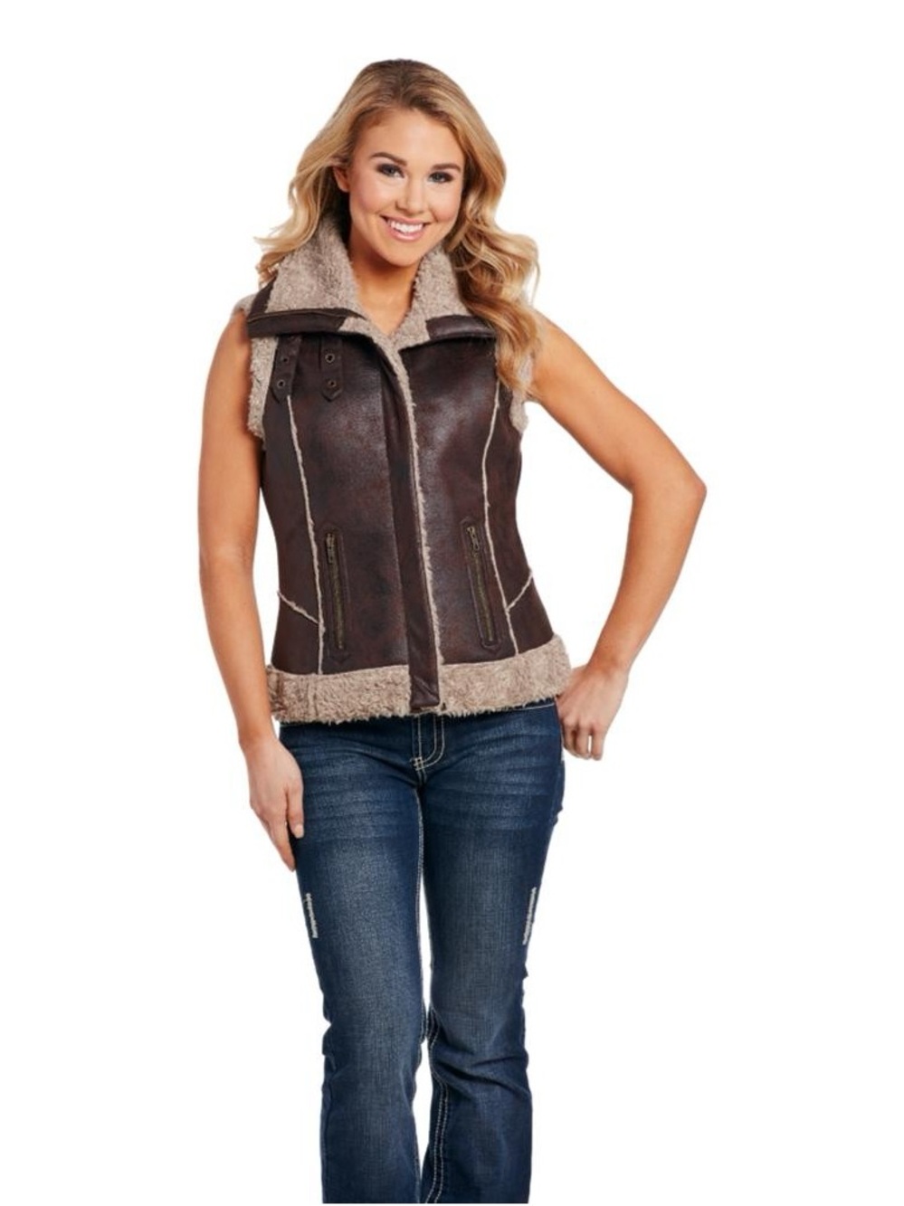 CRIPPLE CREEK WOMEN'S PINECONE AVIATOR ZIP UP VEST Ranchwear western cowgirl M